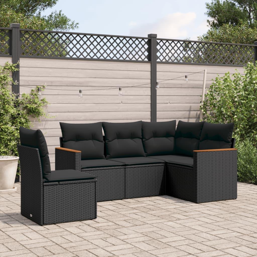 Sofasæt Til Haven 5 Dele Med Hynder Polyrattan - Sort / Uden bord