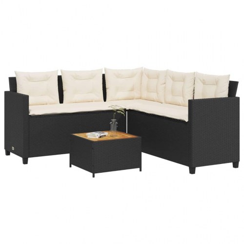Havesofa med bord og hynder - L-formet polyrattan, sort