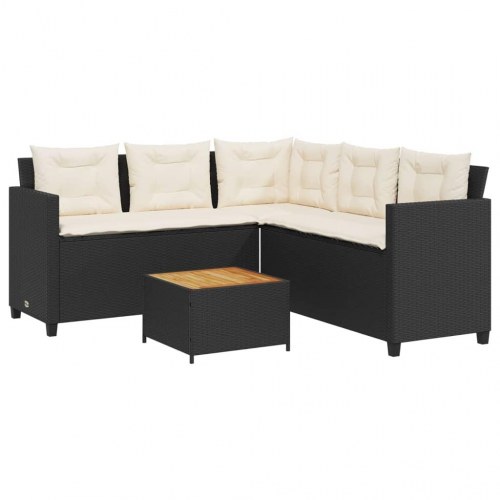 Havesofa med bord og hynder - L-formet polyrattan, sort