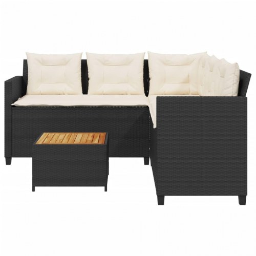 Havesofa med bord og hynder - L-formet polyrattan, sort