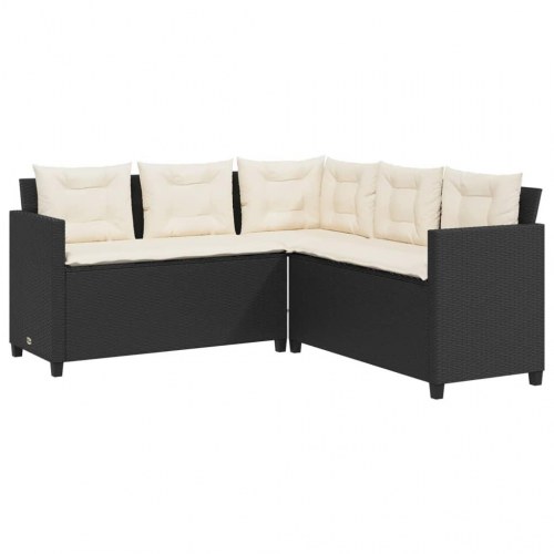 Havesofa med bord og hynder - L-formet polyrattan, sort