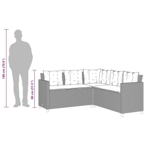 Havesofa med bord og hynder - L-formet polyrattan, sort