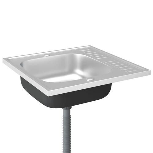 Køkkenvask med afløbssæt 600x600x155 mm rustfrit stål sølv