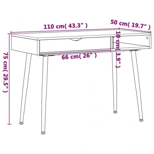 Skrivebord med skuffe 110×50×75 cm - konstrueret træ, brun