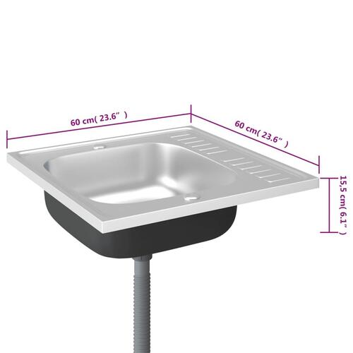 Køkkenvask med afløbssæt 600x600x155 mm rustfrit stål sølv