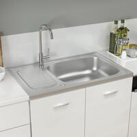 Køkkenvask med afløbssæt 800x500x155 mm rustfrit stål sølv