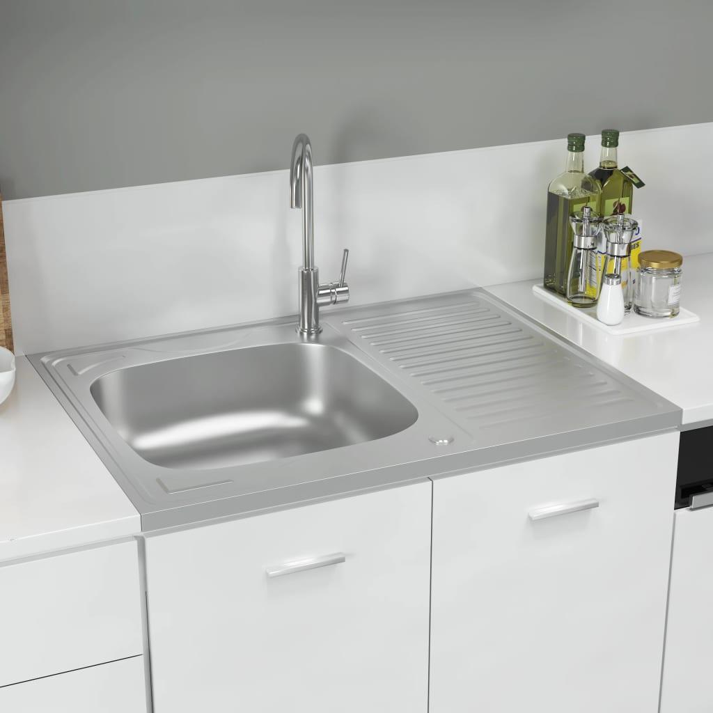 Køkkenvask med afløbssæt 800x600x155 mm rustfrit stål sølv