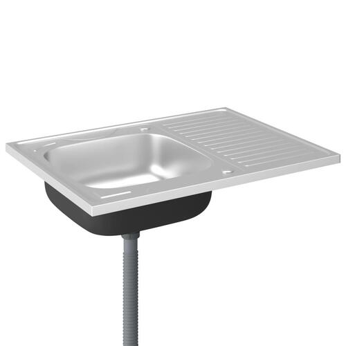 Køkkenvask med afløbssæt 800x600x155 mm rustfrit stål sølv