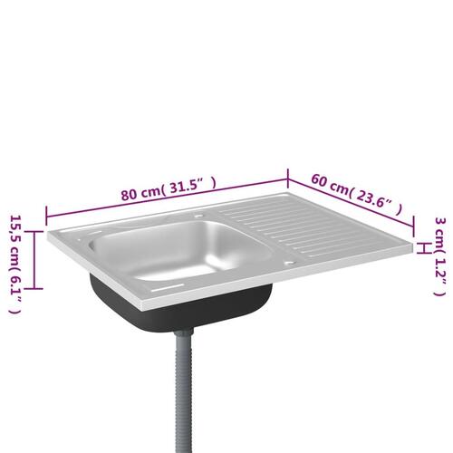 Køkkenvask med afløbssæt 800x600x155 mm rustfrit stål sølv