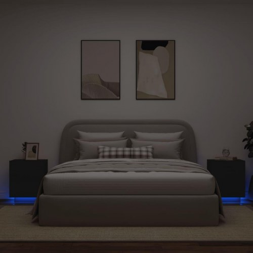 Sengeborde med LED-lys - sort, 2 stk.
