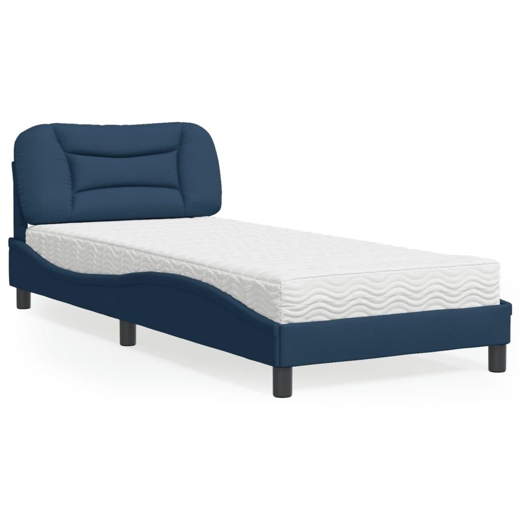 Seng med madras 90x190 cm stof blå
