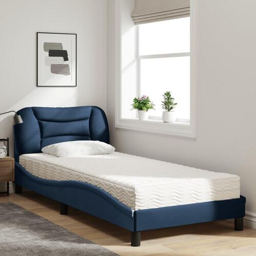 Seng med madras 90x190 cm stof blå