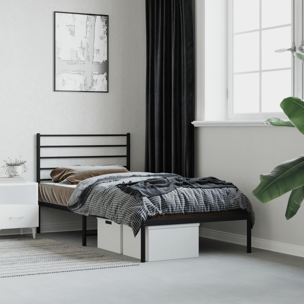 Sengeramme Med Sengegavl Metal - Sort / med hovedgærde / 100 x 190 cm