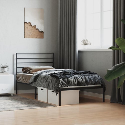 Sengeramme med sengegavl 100×190 cm - metal, sort