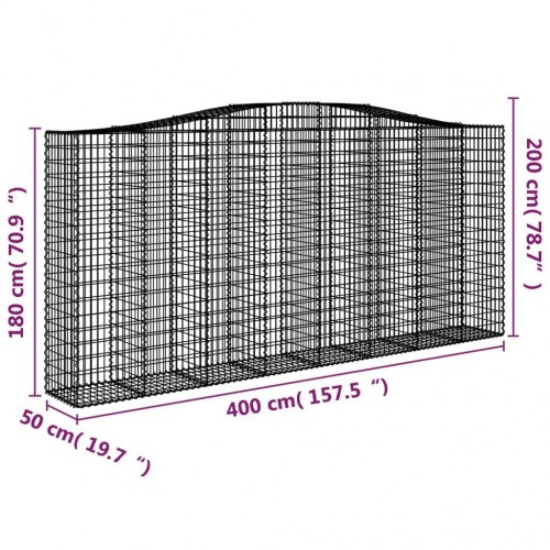 Buet gabionkurv 400 × 50 × 180/200 cm - galvaniseret jern