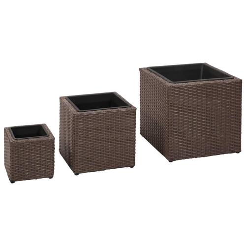 Plantekrukker 3 stk. polyrattan brun