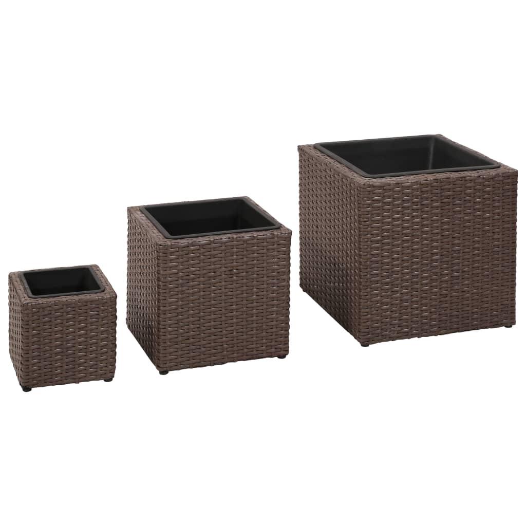 Plantekrukker 3 stk. polyrattan brun