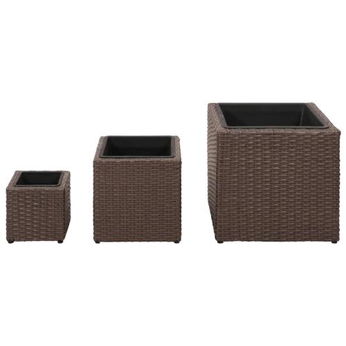 Plantekrukker 3 stk. polyrattan brun