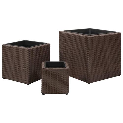Plantekrukker 3 stk. polyrattan brun