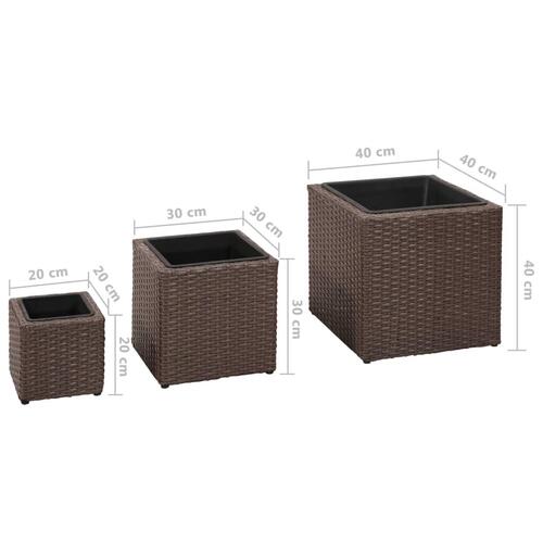Plantekrukker 3 stk. polyrattan brun