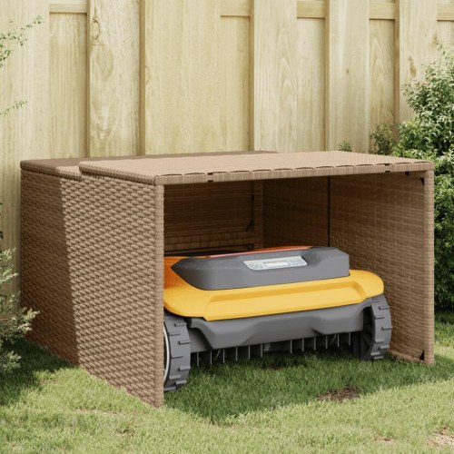 Garage til robotplæneklipper i polyrattan - 86 × 90 × 52/57 cm, beige