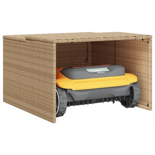 Garage til robotplæneklipper i polyrattan - 86 × 90 × 52/57 cm, beige