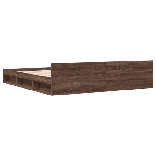 Sengeramme med skuffer 200x200 cm konstrueret træ brunt eg