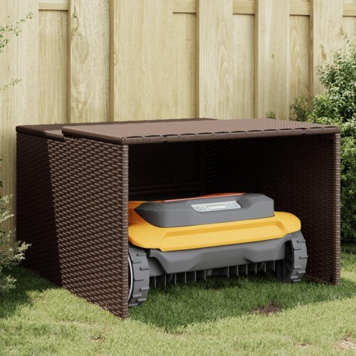 Garage til robotplæneklipper i polyrattan - 86×90×52/57 cm, brun