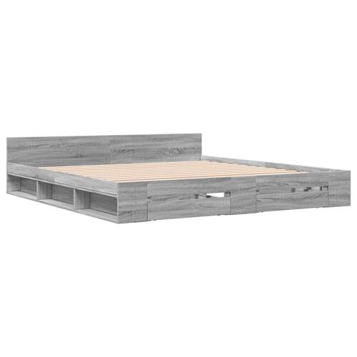 Sengeramme med skuffer 180x200 cm konstrueret træ grå sonoma-eg