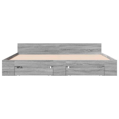 Sengeramme med skuffer 180x200 cm konstrueret træ grå sonoma-eg