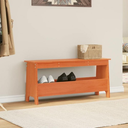 Entrébænk 100x28x45 cm massivt fyrretræ gyldenbrun