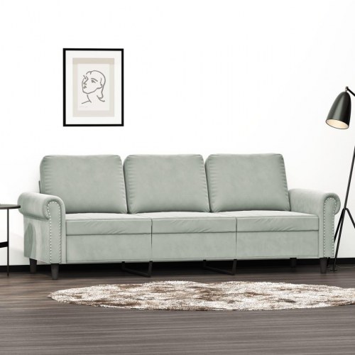 3-personers sofa i velour - lysegrå, sædebredde 180 cm