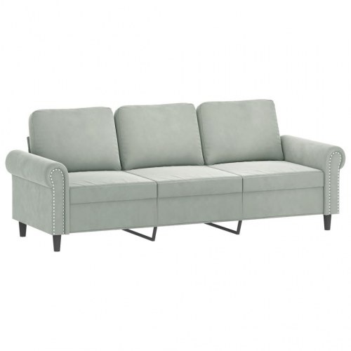 3-personers sofa i velour - lysegrå, sædebredde 180 cm