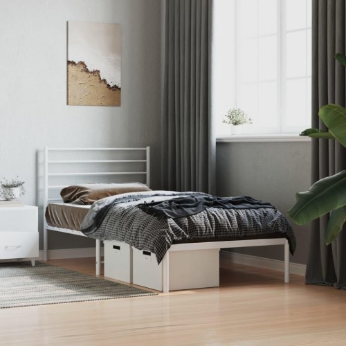 Sengeramme med sengegavl 100×200 cm - metal, hvid