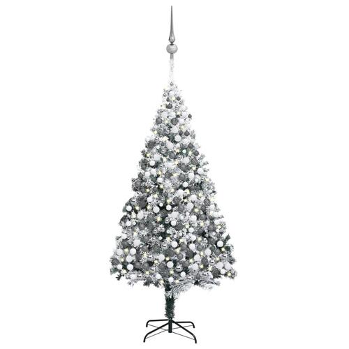 Kunstigt juletræ med LED og kuglesæt + puddersne 400 cm grøn