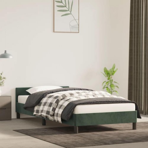 Sengeramme med sengegavl 80 x 200 cm - mørkegrøn fløjl