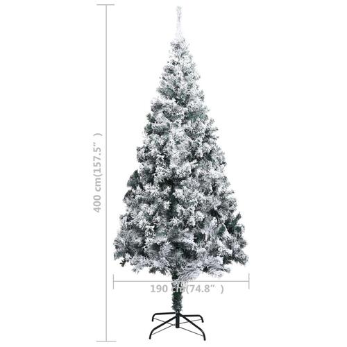 Kunstigt juletræ med LED og kuglesæt + puddersne 400 cm grøn