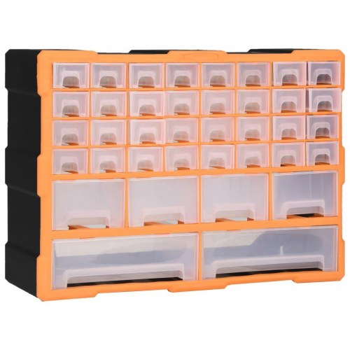 Skuffereol med 38 skuffer - orange/sort 52×16×37,5 cm