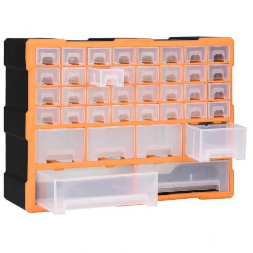 Skuffereol med 38 skuffer - orange/sort 52×16×37,5 cm