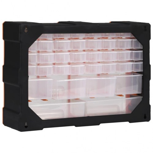 Skuffereol med 38 skuffer - orange/sort 52×16×37,5 cm