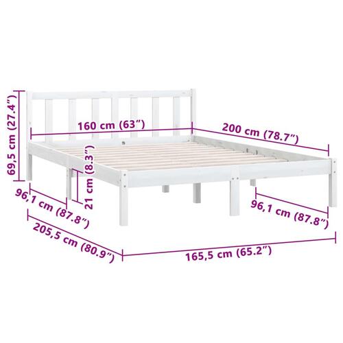 Sengeramme 160x200 cm massivt fyrretræ hvid