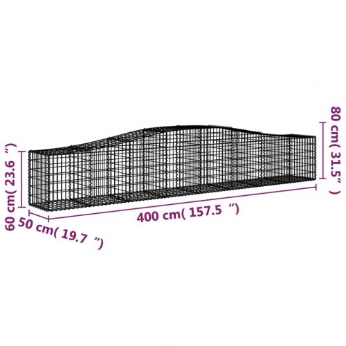 Buede gabionkurve - 3 stk. 400×50×60/80 cm i galvaniseret jern