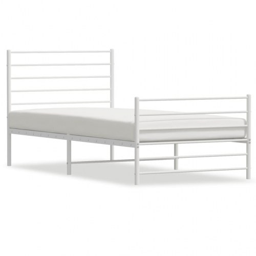 Sengeramme med sengegavl og fodgærde 90x200 cm metal hvid