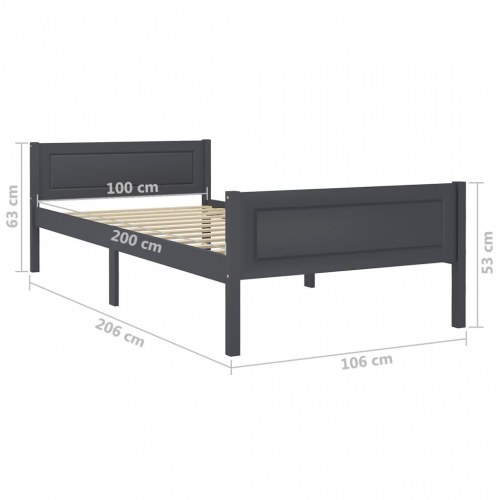 Sengestel 100x200 cm i massivt fyrretræ - grå