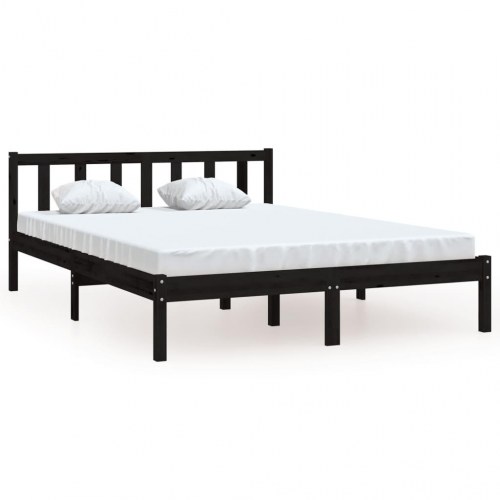 Sengestel 160x200 cm massivt fyrretræ sort