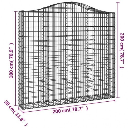 Buede gabionkurve - 2 stk. 200×30×180/200 cm i galvaniseret jern