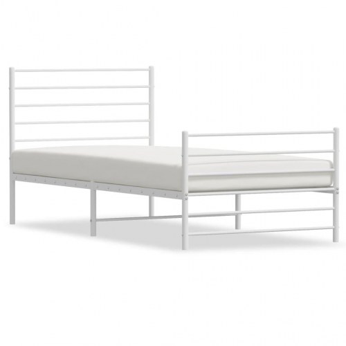 Sengeramme med sengegavl og fodgærde 100×190 cm - metal, hvid