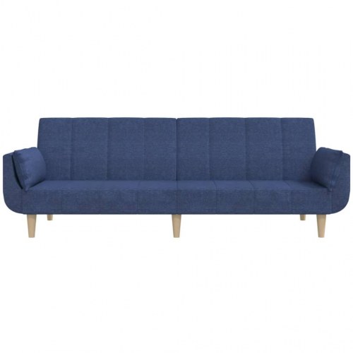 2-personers sovesofa med 2 puder stof blå