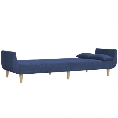 2-personers sovesofa med 2 puder stof blå