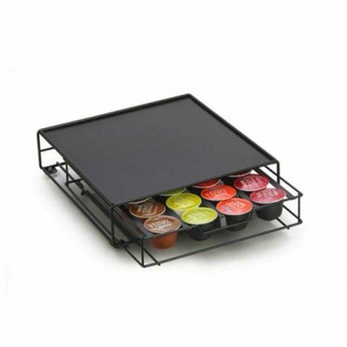 Holder til kaffekapsler, sort metal, 28,7 × 32 × 7 cm